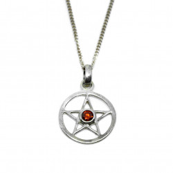 Pendentif pentacle cœur rouge en argent