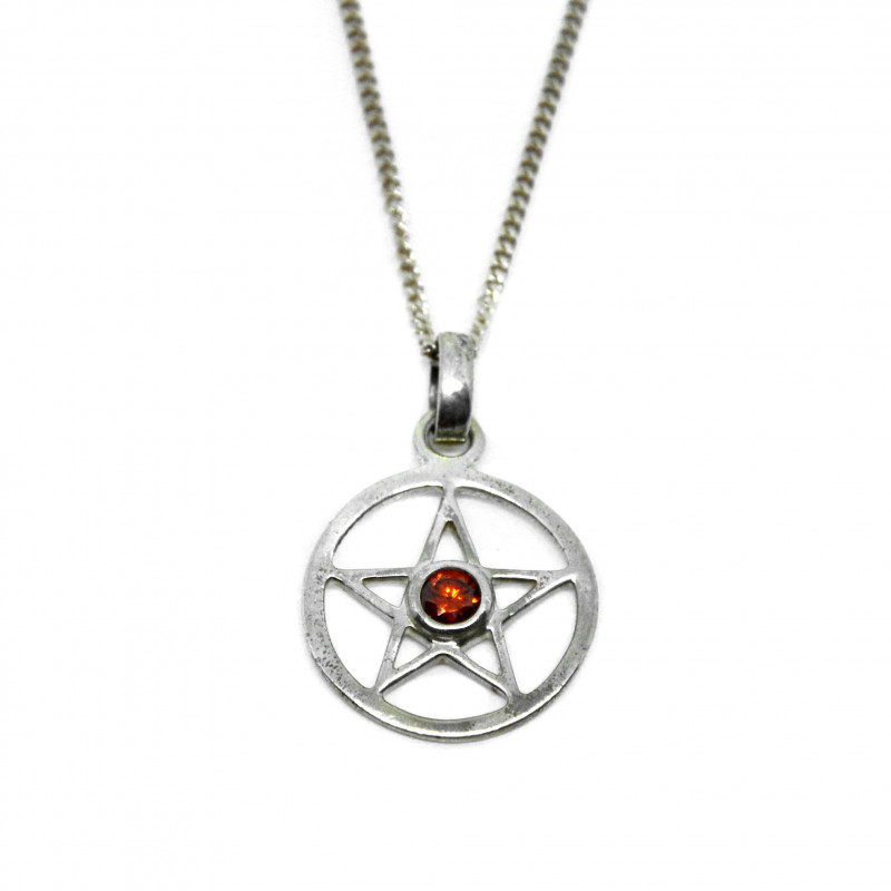 Pendentif pentacle cœur rouge en argent