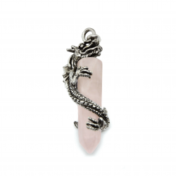 Pendentif en argent dragon et quartz rose