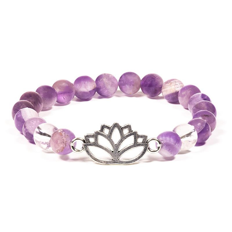 Bracelet améthyste / cristal de roche avec lotus