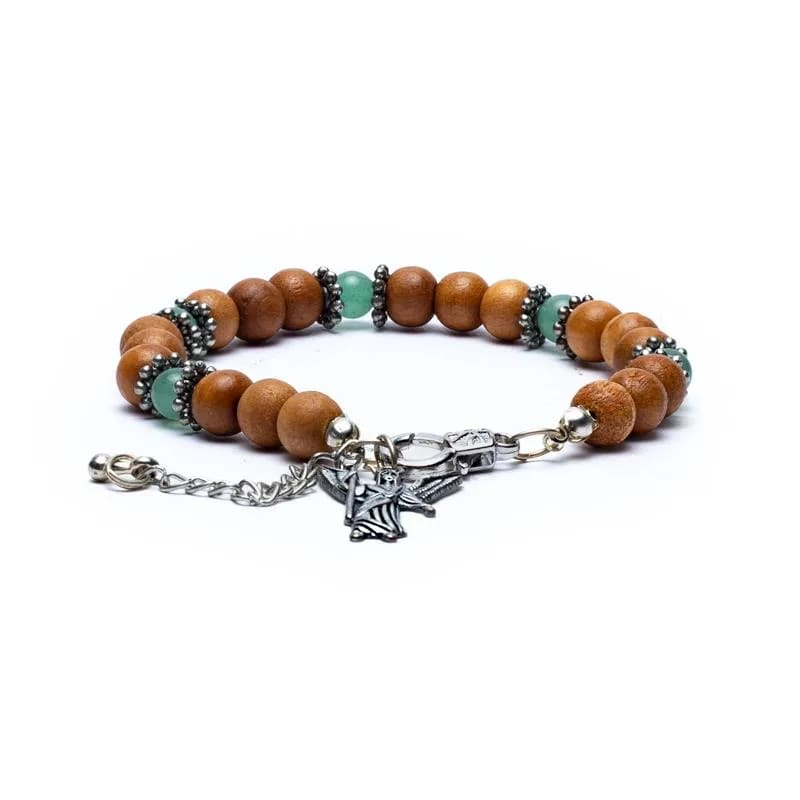 Bracelet Archange Raphael en bois et aventurine verte