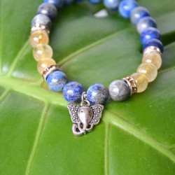 Bracelet lapis lazuli / Quartz avec Ganesh