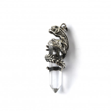 Pendentif en argent dragon des eaux et quartz blanc