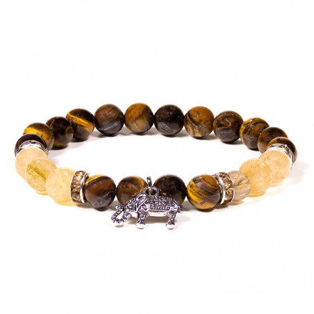 Bracelet oeil de tigre et quartz rutile éléphant